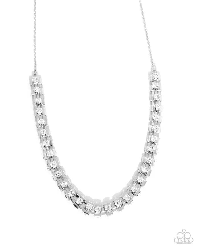 Paparazzi Accessories Necklaces Linked Lady White Rhinestone Silver Short Necklace Paparazzi Paparazzi Accessories Necklaces Linked Lady White Rhinestone Silver Short Necklace Paparazzi