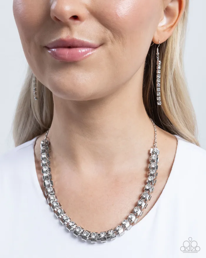 Paparazzi Accessories Necklaces Linked Lady White Rhinestone Silver Short Necklace Paparazzi