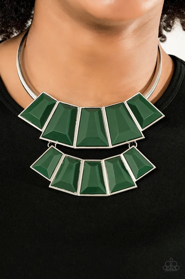 Paparazzi Accessories Necklaces Lions TIGRESS and Bears Paparazzi Green Eden EmeraldShaped Bead Silver Frame Necklace 2019 Convention Exclusive