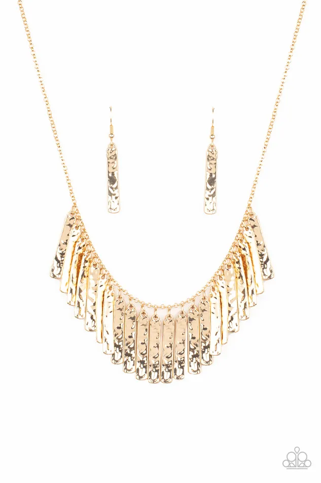 Paparazzi Accessories Necklaces Metallic Muse Gold Fringe Necklace Paparazzi