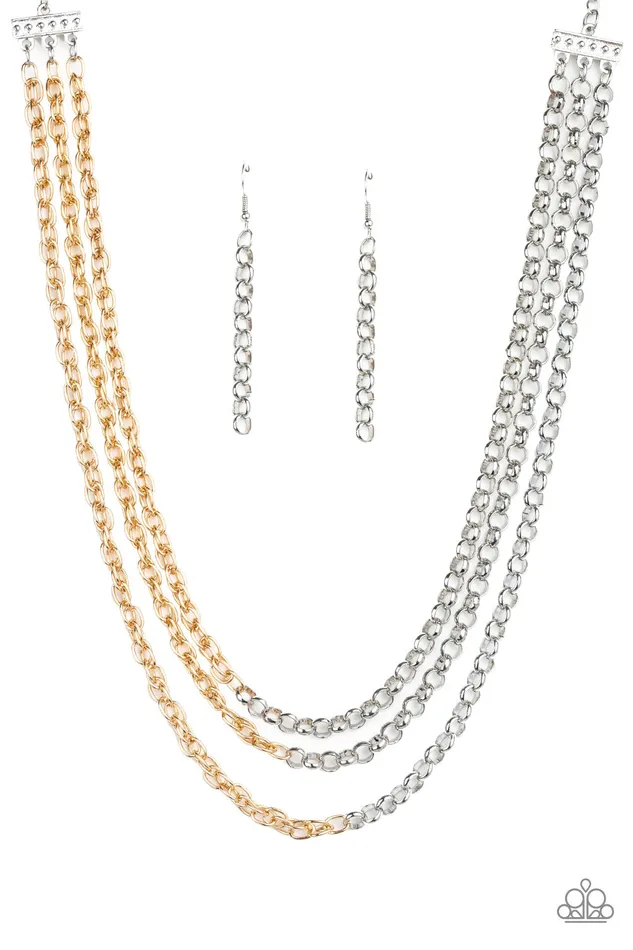 Paparazzi Accessories Necklaces Metro Madness Paparazzi Silver and Gold Chain Layered Necklace Paparazzi Accessories Necklaces Metro Madness Paparazzi Silver and Gold Chain Layered Necklace