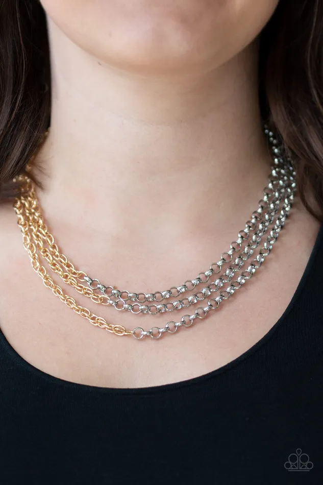 Paparazzi Accessories Necklaces Metro Madness Paparazzi Silver and Gold Chain Layered Necklace Paparazzi Accessories Necklaces Metro Madness Paparazzi Silver and Gold Chain Layered Necklace