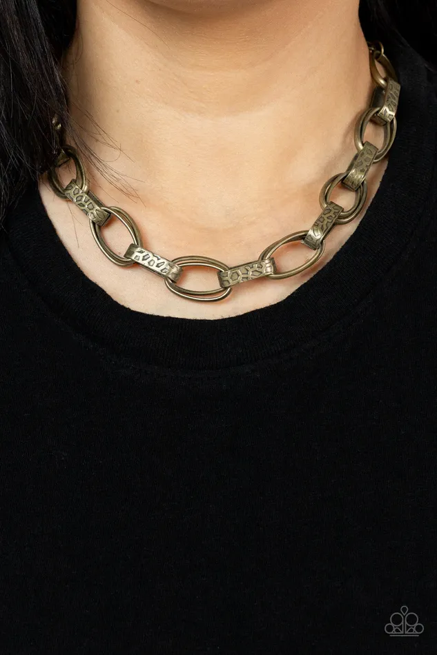 Paparazzi Accessories Necklaces Motley In Motion Brass Chunky Chain Short Necklace Paparazzi