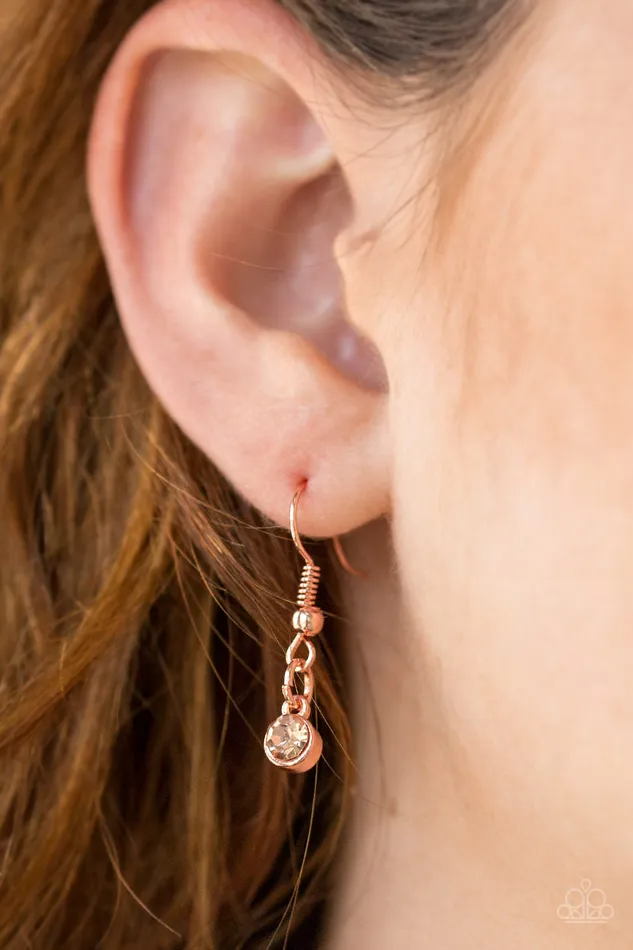 Paparazzi Accessories Necklaces Net Worth Copper Frame Peach Rhinestone Pendant Necklace Paparazzi