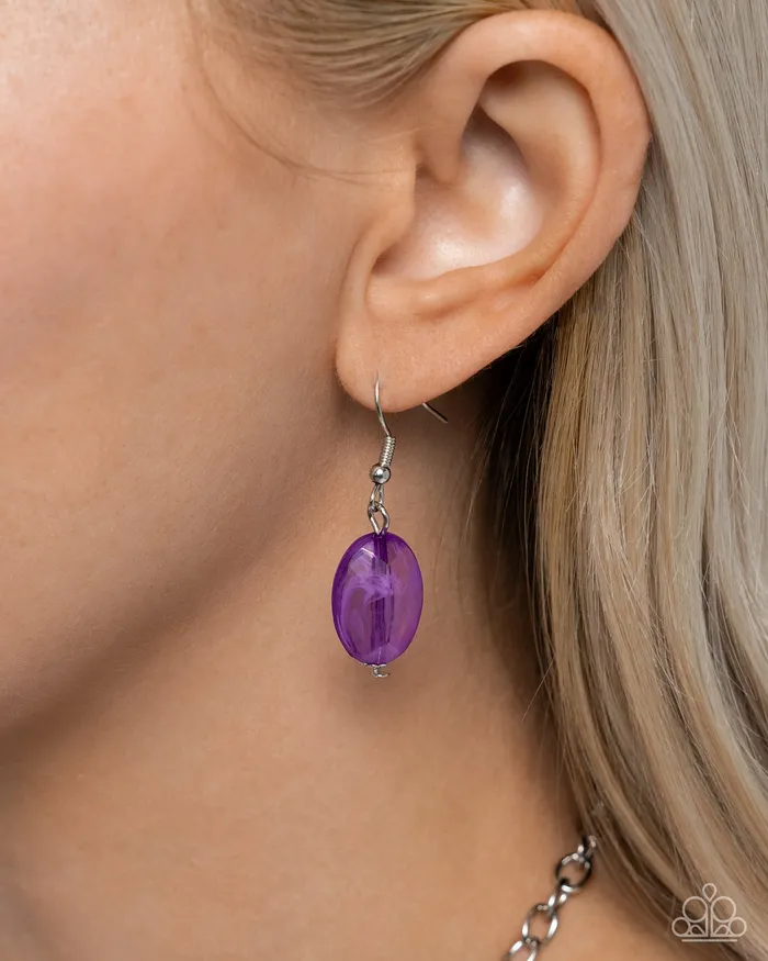 Paparazzi Accessories Necklaces Offbeat Ofrenda Purple Oil Spill Dipped Floral Bead Silver Short Necklace Paparazzi