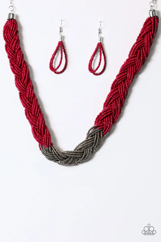 Paparazzi Accessories Necklaces Paparazzi Brazilian Brilliance Red and Silver Seed Bead Necklace Paparazzi Accessories Necklaces Paparazzi Brazilian Brilliance Red and Silver Seed Bead Necklace