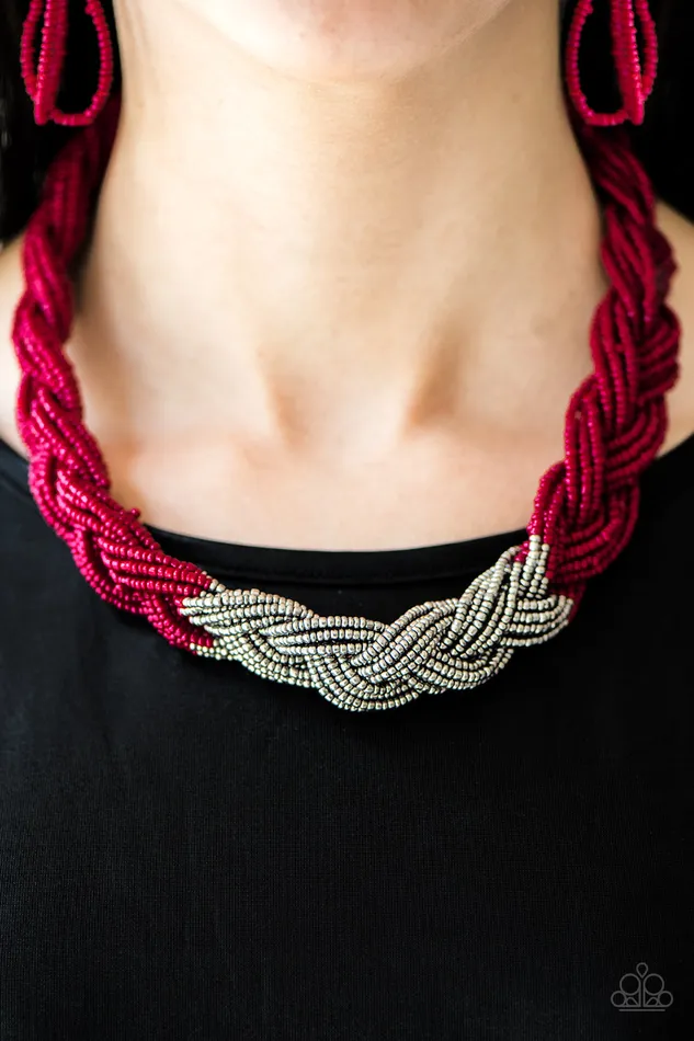 Paparazzi Accessories Necklaces Paparazzi Brazilian Brilliance Red and Silver Seed Bead Necklace Paparazzi Accessories Necklaces Paparazzi Brazilian Brilliance Red and Silver Seed Bead Necklace