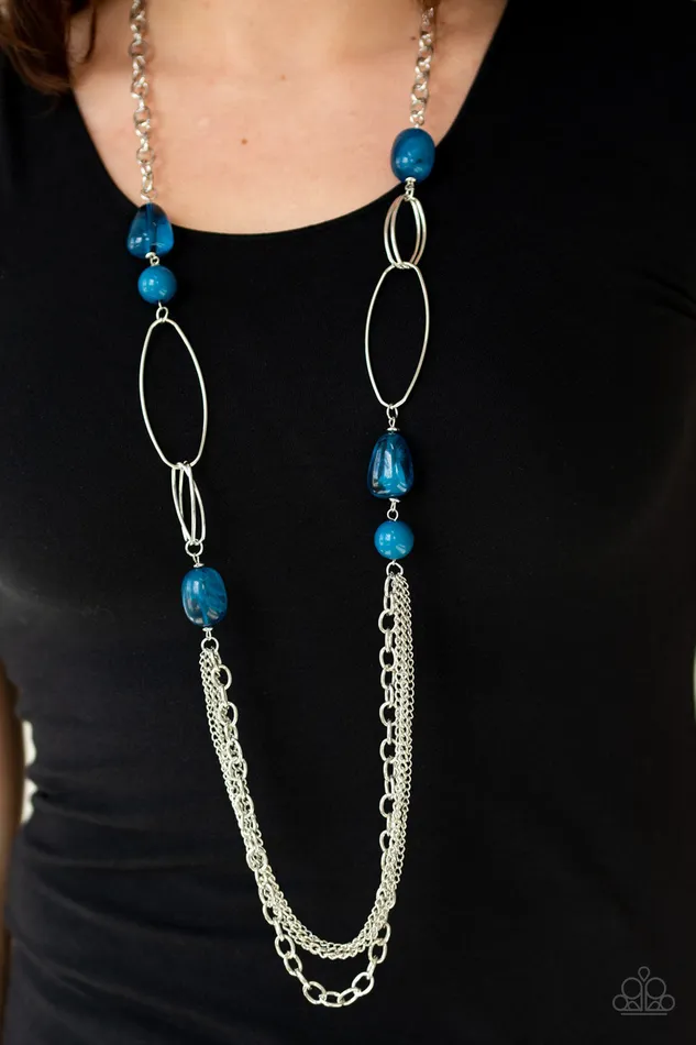 Paparazzi Accessories Necklaces Pleasant Promenade Blue Stone Silver Necklace Paparazzi