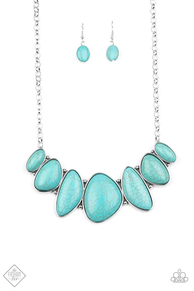 Paparazzi Accessories Necklaces Primitive Blue Turquoise Stone Silver Frame Necklace Paparazzi Paparazzi Accessories Necklaces Primitive Blue Turquoise Stone Silver Frame Necklace Paparazzi