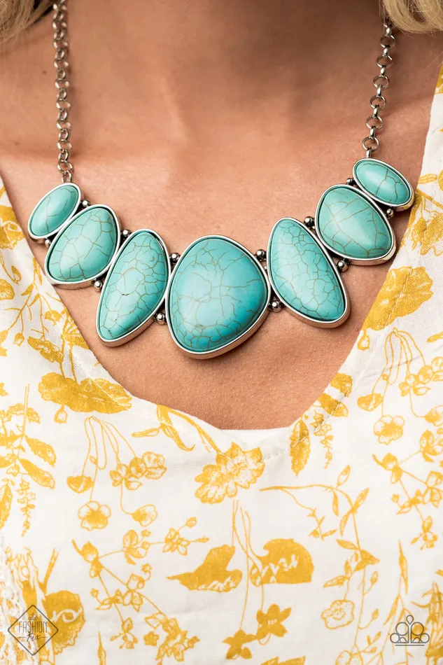 Paparazzi Accessories Necklaces Primitive Blue Turquoise Stone Silver Frame Necklace Paparazzi