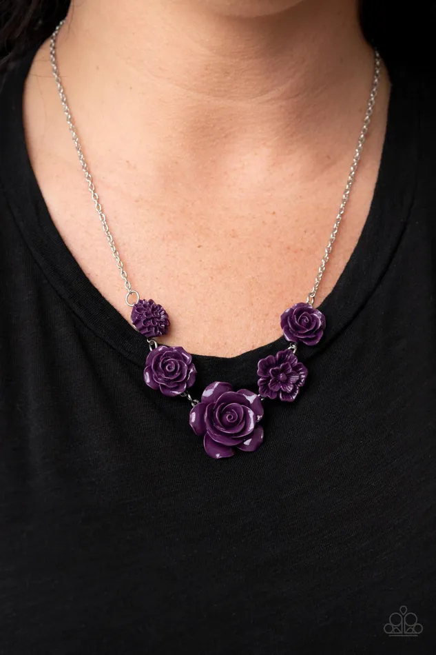 Paparazzi Accessories Necklaces PRIMROSE and Pretty Purple Plum Resin Rose Silver Necklace Paparazzi