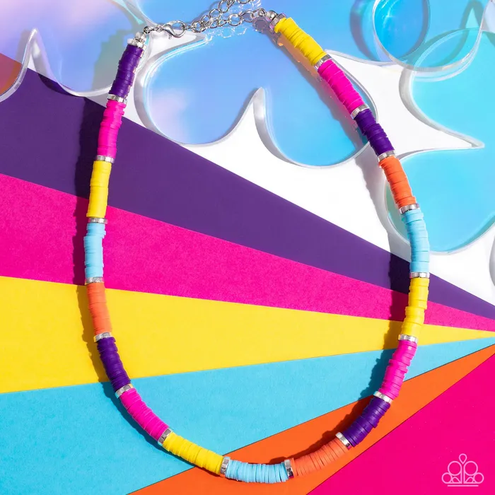 Paparazzi Accessories Necklaces Rainbow Road Multi Color Disc Choker Necklace Paparazzi