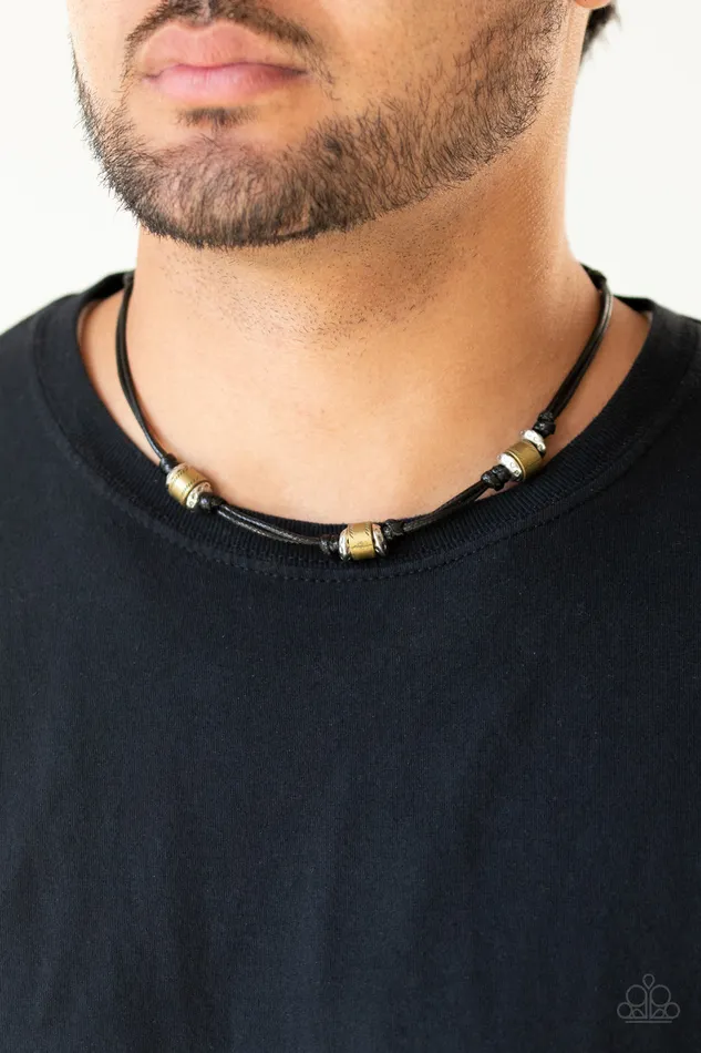 Paparazzi Accessories Necklaces Renegade Ranger Black Cord Silver and Brass Accent Urban Necklace Paparazzi