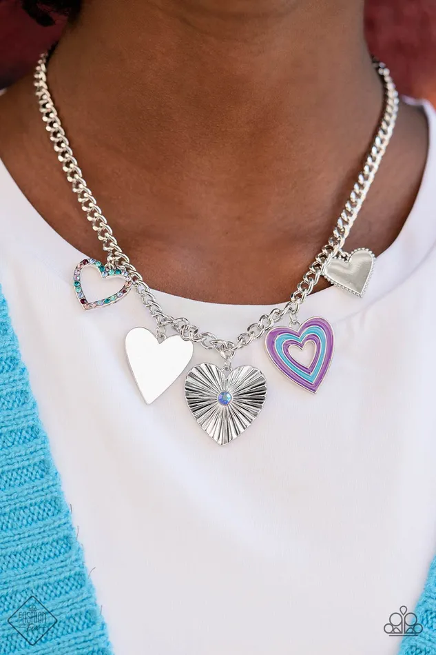 Paparazzi Accessories Necklaces Retro Rhapsody Multi Color Heart Silver Necklace Paparazzi Fashion Fix December 2022
