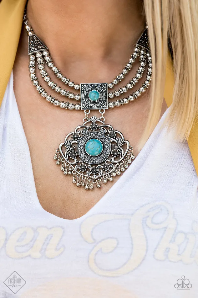 Paparazzi Accessories Necklaces Santa Fe Solstice Paparazzi Blue Turquoise Vintage Silver Necklace Fashion Fix October 2019 Exclusive