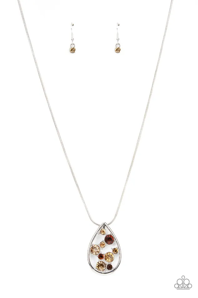 Paparazzi Accessories Necklaces Seasonal Sophistication Brown Rhinestone Silver Teardrop Necklace Paparazzi Paparazzi Accessories Necklaces Seasonal Sophistication Brown Rhinestone Silver Teardrop Necklace Paparazzi