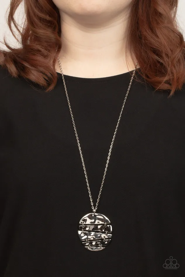 Paparazzi Accessories Necklaces Shattered Sunset Silver and Gunmetal Pendant Necklace Paparazzi