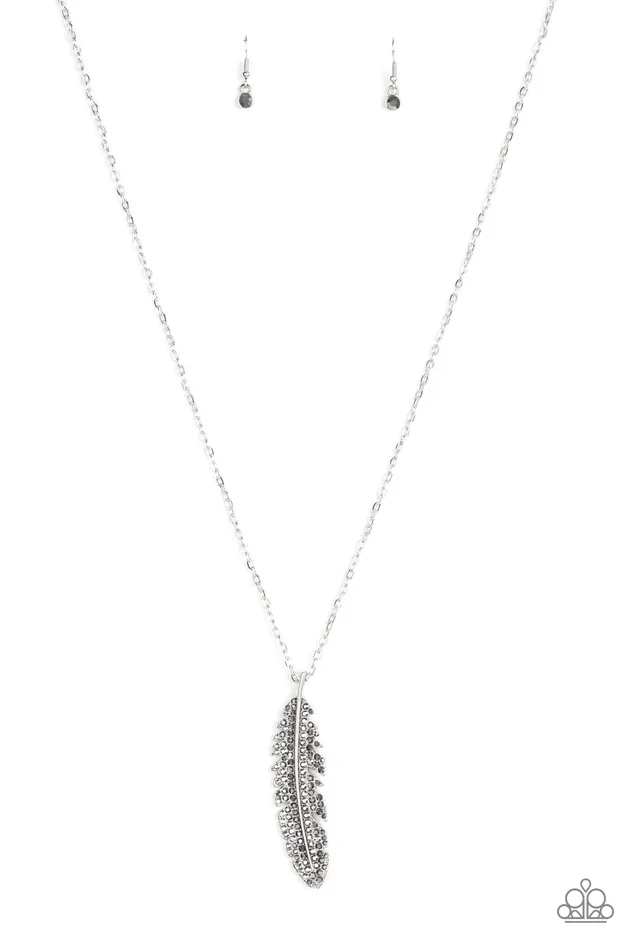 Paparazzi Accessories Necklaces Soaring High Silver Feather Hematite Rhinestone Pendant Necklace Paparazzi Paparazzi Accessories Necklaces Soaring High Silver Feather Hematite Rhinestone Pendant Necklace Paparazzi