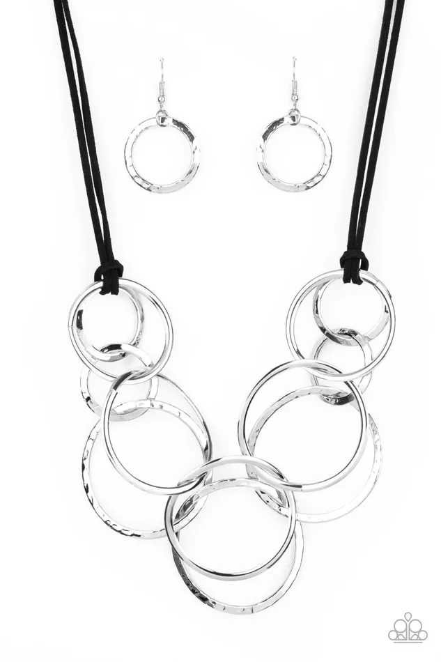 Paparazzi Accessories Necklaces Spiraling Out of COUTURE Silver Circle Black Cord Necklace Paparazzi Paparazzi Accessories Necklaces Spiraling Out of COUTURE Silver Circle Black Cord Necklace Paparazzi