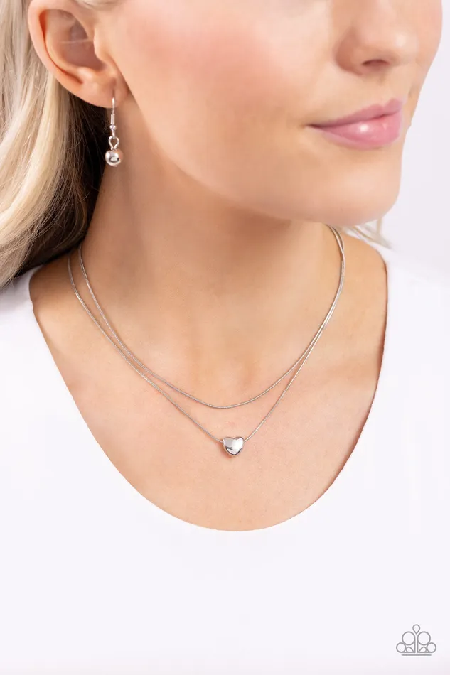 Paparazzi Accessories Necklaces Sweetheart Series Silver Heart Layered Choker Necklace Paparazzi