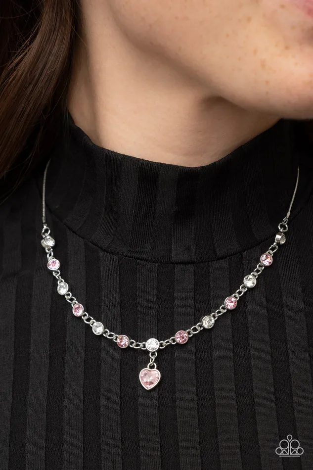 Paparazzi Accessories Necklaces True Love Trinket Pink Rhinestone Heart Necklace Paparazzi
