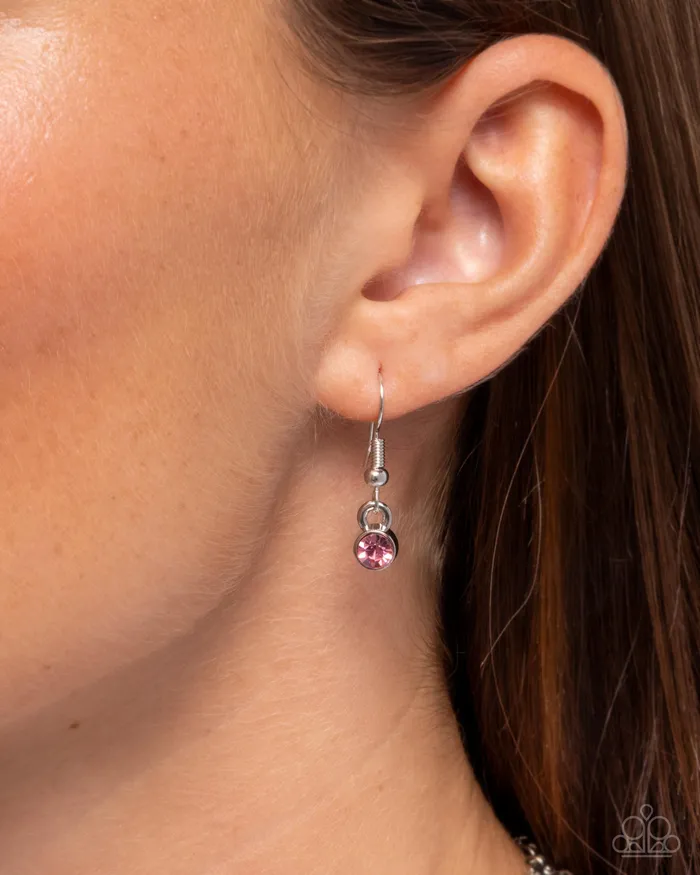 Paparazzi Accessories Necklaces Valentines Day Decadence Pink Rhinestone Heart Silver Layered Short Necklace Paparazzi