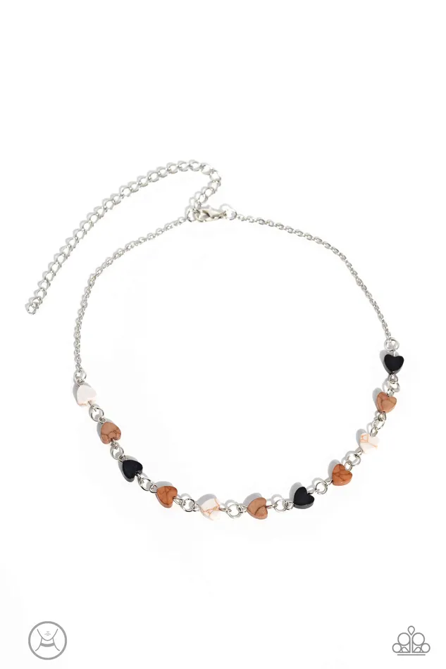 Paparazzi Accessories Necklaces Wild at Heart Black and Brown Stone Heart Silver Choker Necklace Paparazzi Paparazzi Accessories Necklaces Wild at Heart Black and Brown Stone Heart Silver Choker Necklace Paparazzi