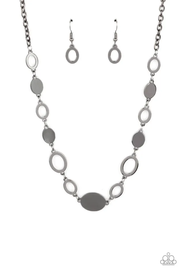 Paparazzi Accessories Necklaces Working OVALtime Black Gunmetal Oval Disc Necklace Paparazzi Paparazzi Accessories Necklaces Working OVALtime Black Gunmetal Oval Disc Necklace Paparazzi