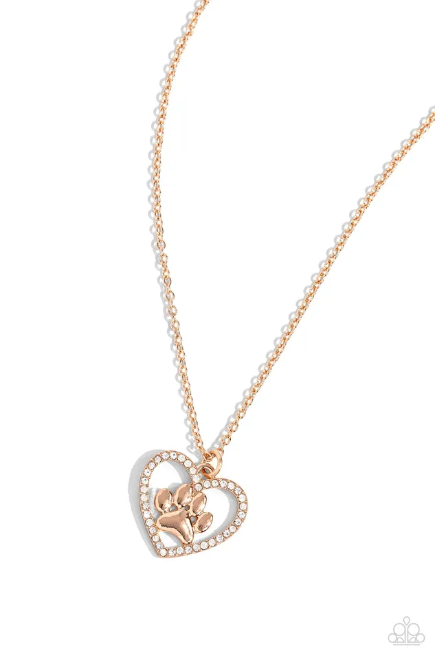 Paparazzi Accessories PET in Motion Rose Gold Dog Cat Paw Heart Rose Gold Short Necklace Paparazzi Necklaces Paparazzi Accessories PET in Motion Rose Gold Dog Cat Paw Heart Rose Gold Short Necklace Paparazzi Necklaces