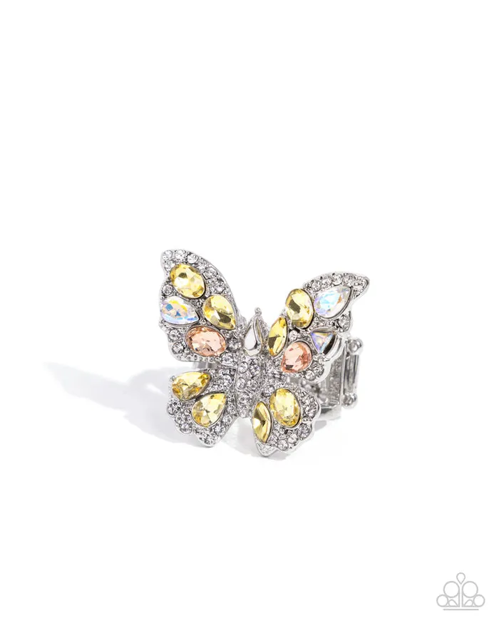 Paparazzi Accessories Rings Aerial Admittance Yellow Iridescent Gem Silver Butterfly Ring Paparazzi Paparazzi Accessories Rings Aerial Admittance Yellow Iridescent Gem Silver Butterfly Ring Paparazzi