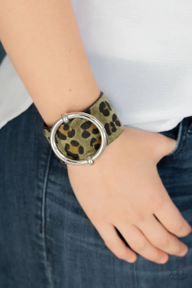 Paparazzi Accessories Rings Asking FUR Trouble Paparazzi Green Cheetah Print Silver Ring Wrap Bracelet