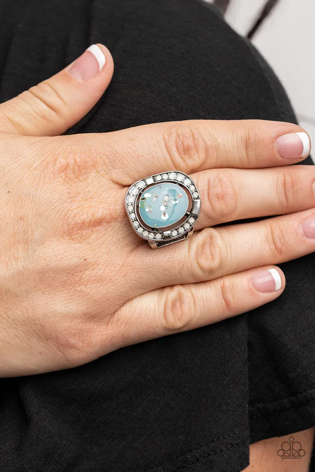 Paparazzi Accessories Rings Beach Bijou Blue Shelllike Iridescent Fleck Silver Ring Paparazzi