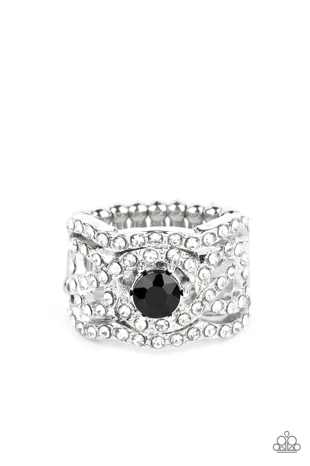 Paparazzi Accessories Rings Doting on Dazzle Black Gem White Rhinestone Silver Ring Paparazzi Paparazzi Accessories Rings Doting on Dazzle Black Gem White Rhinestone Silver Ring Paparazzi