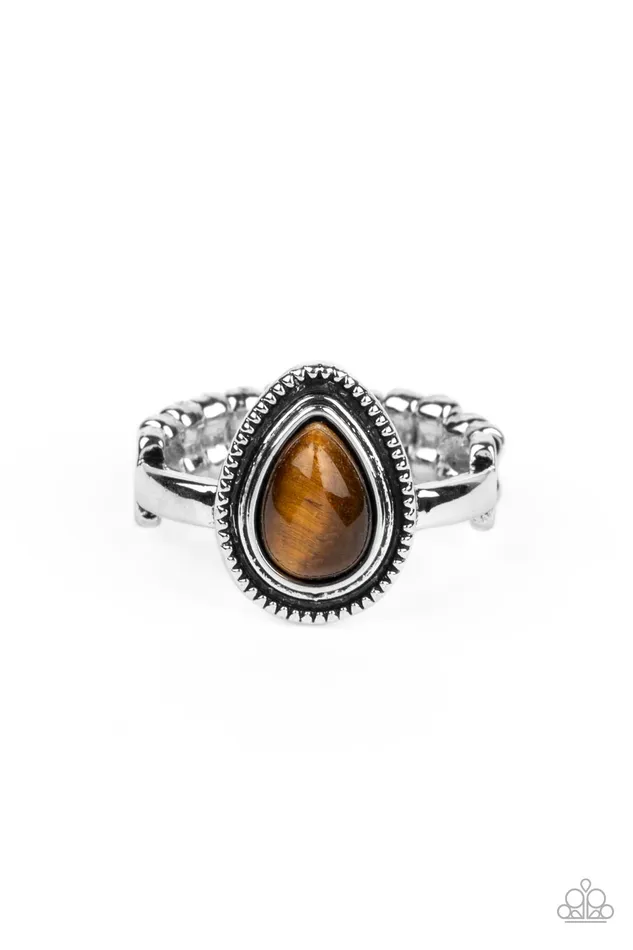 Paparazzi Accessories Rings Eco Elements Brown Tigers Eye Silver Ring Paparazzi