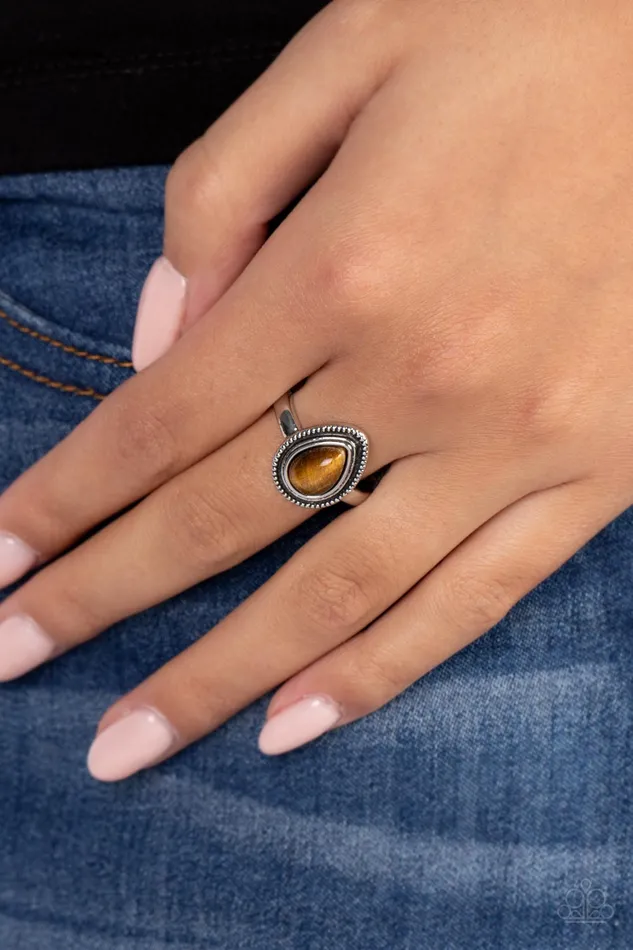 Paparazzi Accessories Rings Eco Elements Brown Tigers Eye Silver Ring Paparazzi