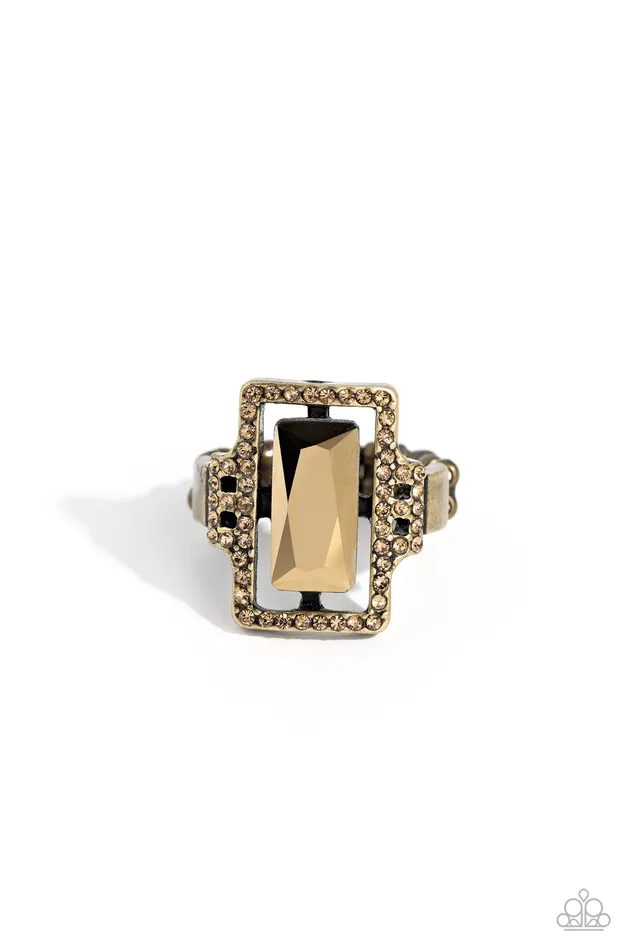 Paparazzi Accessories Rings Emerald Elegance Brass Aurum Gem Ring Paparazzi