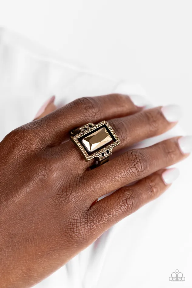 Paparazzi Accessories Rings Emerald Elegance Brass Aurum Gem Ring Paparazzi