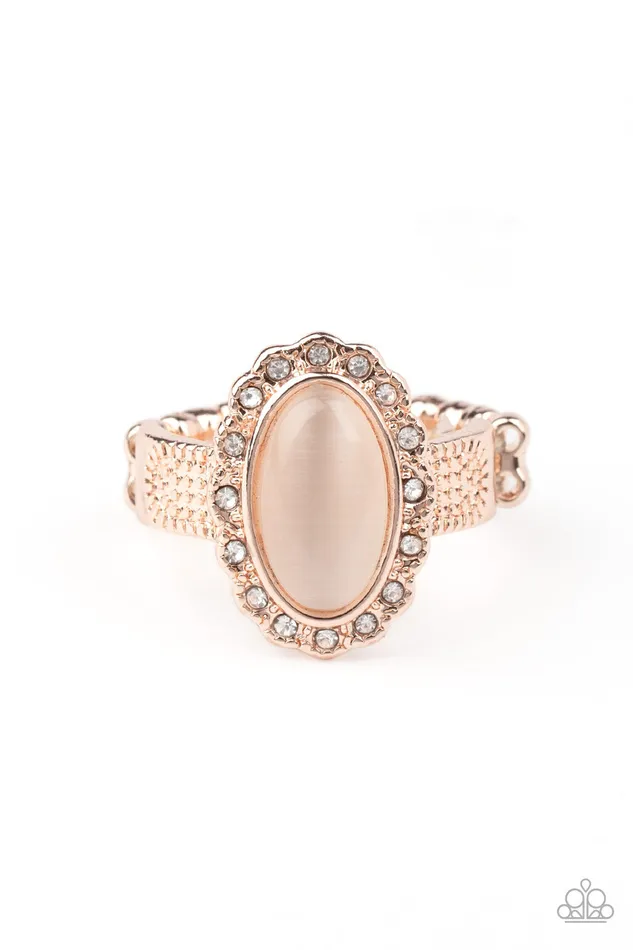 Paparazzi Accessories Rings Fabulously Flawless Rose Gold Peach Cats Eye Stone Ring Paparazzi
