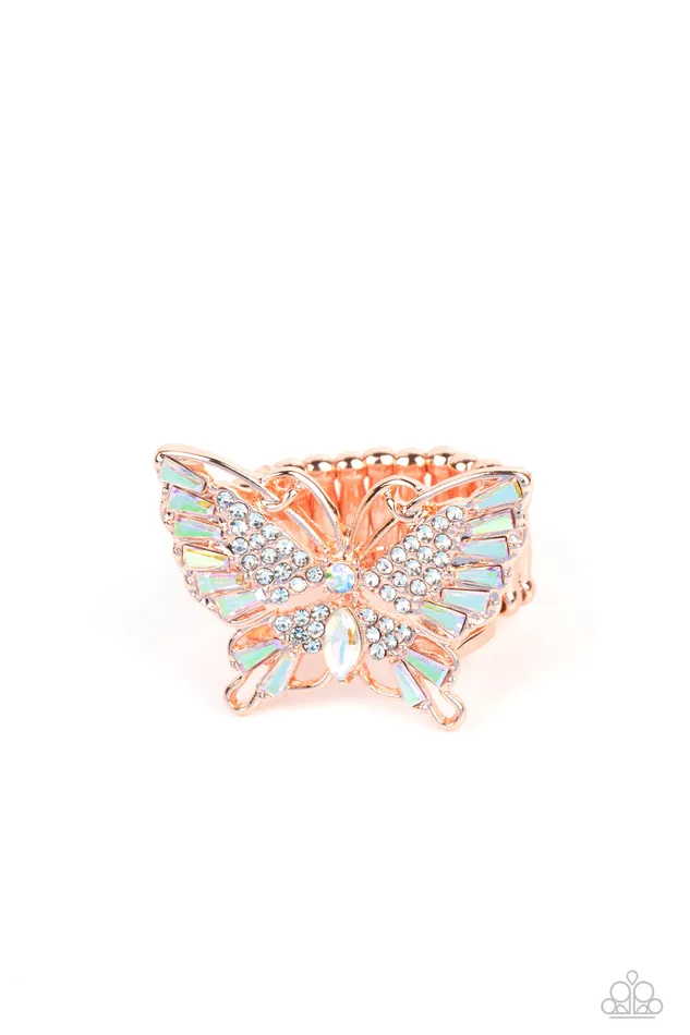 Paparazzi Accessories Rings Fearless Flutter Copper Iridescent Rhinestone Butterfly Ring Paparazzi Paparazzi Accessories Rings Fearless Flutter Copper Iridescent Rhinestone Butterfly Ring Paparazzi