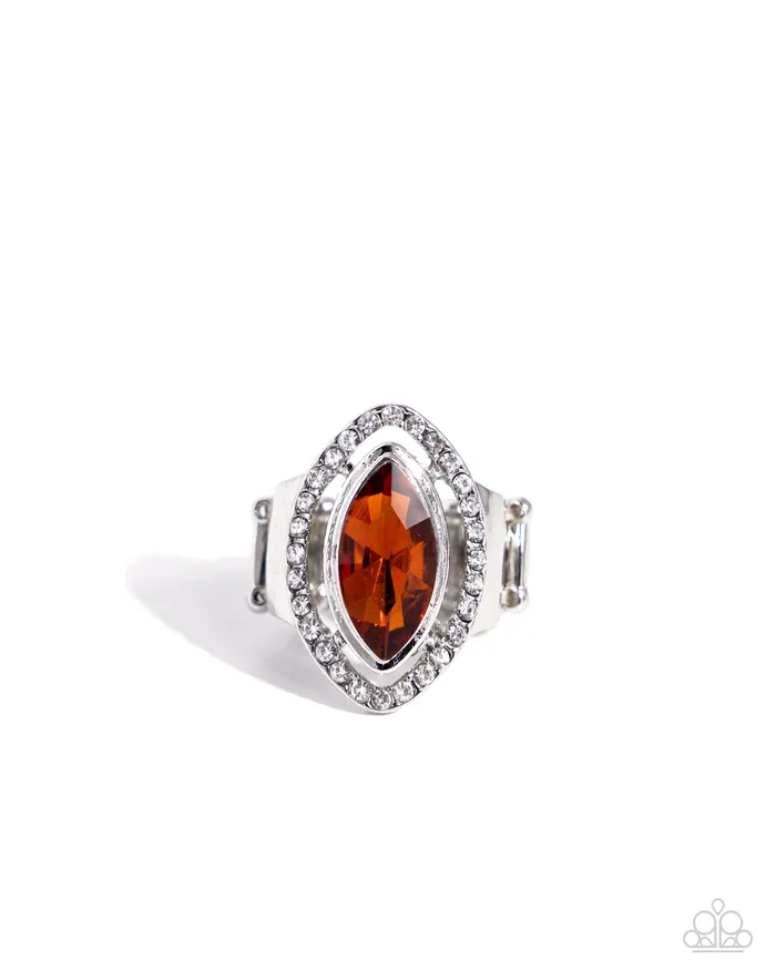 Paparazzi Accessories Rings Marquise Majesty Brown Gem Silver Ring Paparazzi