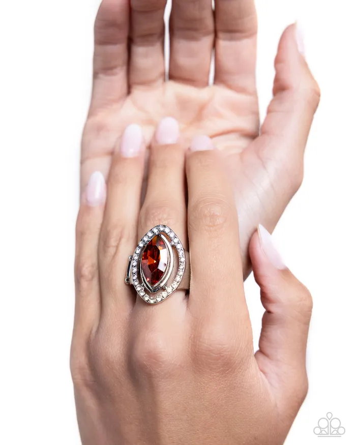 Paparazzi Accessories Rings Marquise Majesty Brown Gem Silver Ring Paparazzi