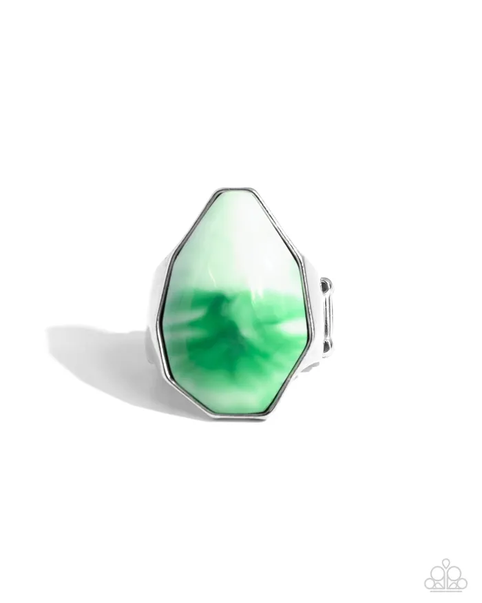 Paparazzi Accessories Rings Never Say TIE DYE Green and White Bead Silver Geometric Ring Paparazzi Paparazzi Accessories Rings Never Say TIE DYE Green and White Bead Silver Geometric Ring Paparazzi