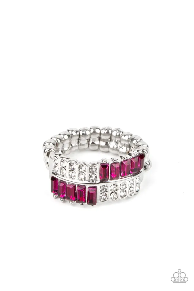 Paparazzi Accessories Rings Put Them in Check Pink and White Rhinestone Silver Ring Paparazzi Paparazzi Accessories Rings Put Them in Check Pink and White Rhinestone Silver Ring Paparazzi