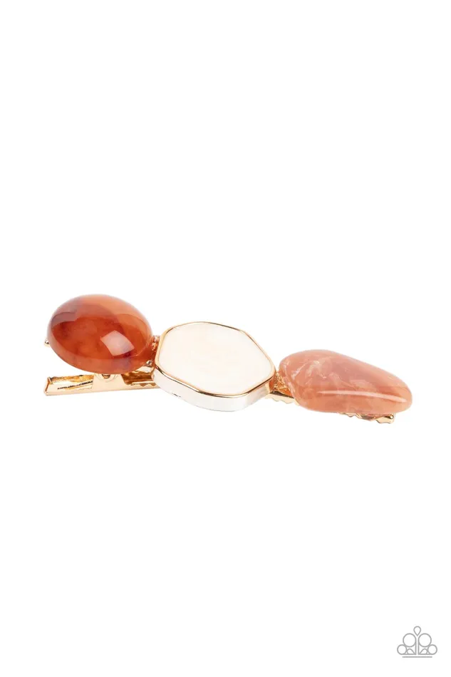 Paparazzi Accessories Rings Quarry Couture Brown and White Stone Gold Hair Clip Paparazzi Paparazzi Accessories Rings Quarry Couture Brown and White Stone Gold Hair Clip Paparazzi