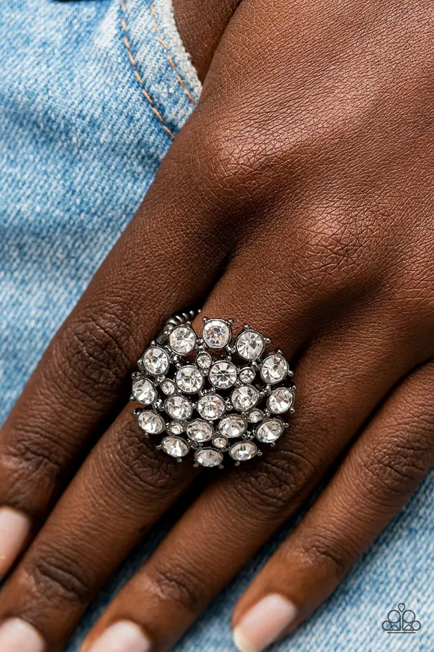 Paparazzi Accessories Rings SELFIEConfidence Black Gun Metal White Rhinestone Ring Paparazzi