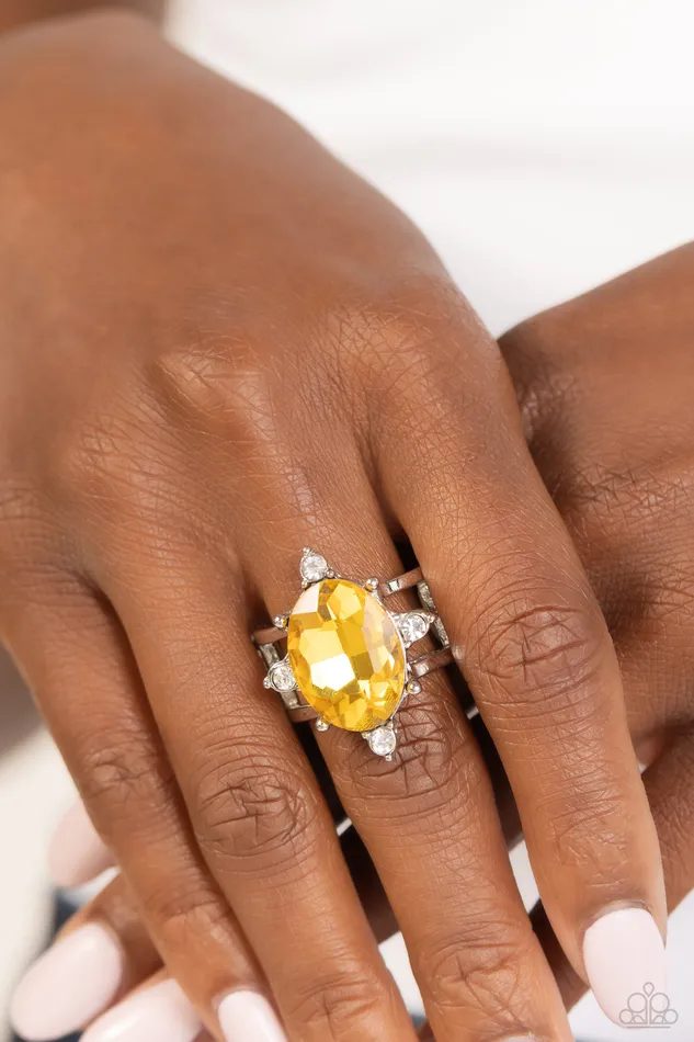 Paparazzi Accessories Rings Sensational Sparkle Yellow Gem White Rhinestone Silver Ring Paparazzi