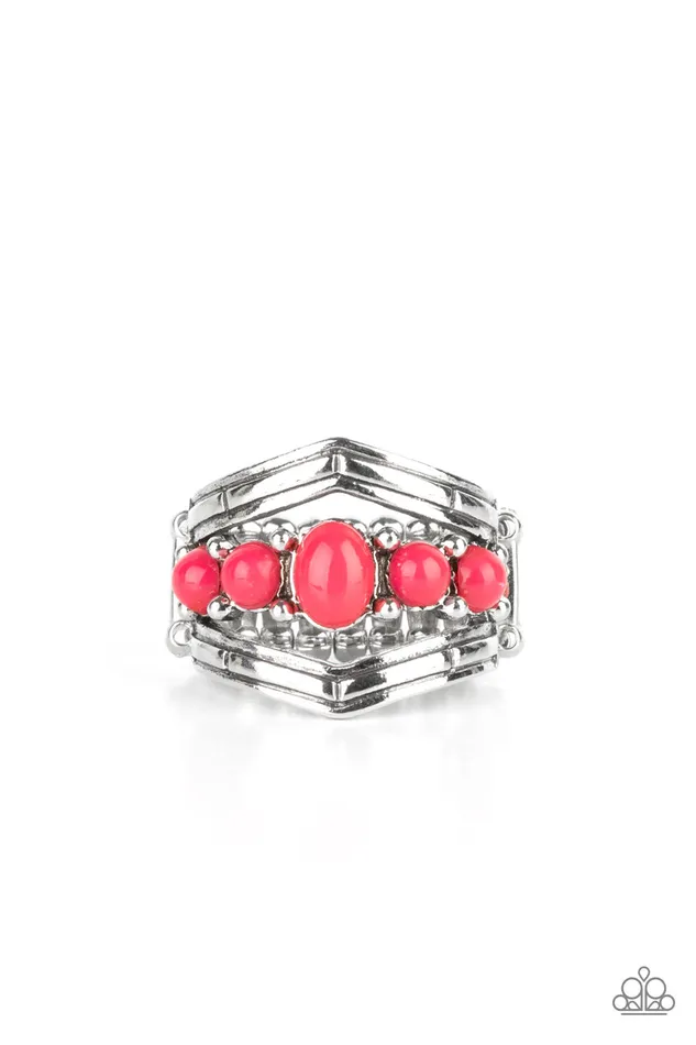 Paparazzi Accessories Rings ShowStopping Chevron Pink Bead Silver Ring Paparazzi