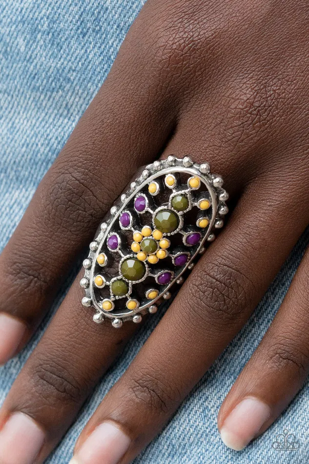 Paparazzi Accessories Rings Sonoran Solstice Yellow Purple Olive Bead Silver Ring Paparazzi