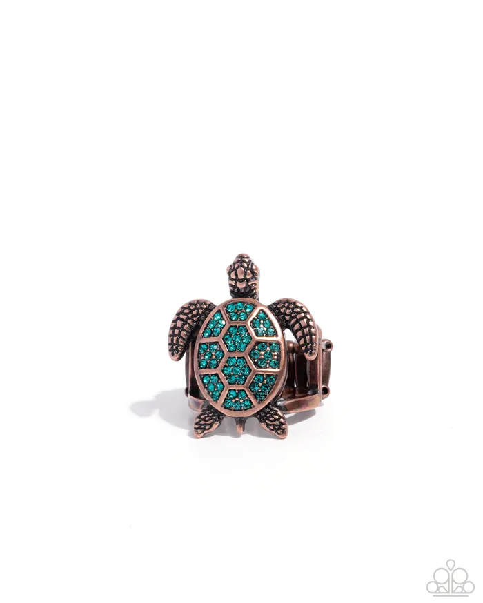 Paparazzi Accessories Rings Turtle Triumph Copper Green Rhinestone Ring Paparazzi Paparazzi Accessories Rings Turtle Triumph Copper Green Rhinestone Ring Paparazzi
