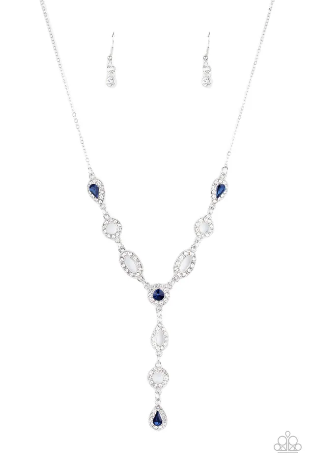 Paparazzi Accessories Royal Redux Blue and White Rhinestone Y Necklace Paparazzi Necklaces Paparazzi Accessories Royal Redux Blue and White Rhinestone Y Necklace Paparazzi Necklaces